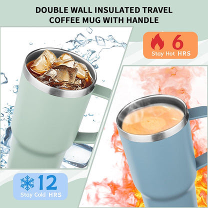 20oz Insulated Tumbler with Handle Stainless Steel Travel Coffee Mug with Lid and Straw Double Wall Vacuum Leak-proof Reusable Thermal Water Cup for Hot and Cold Drinks (Purple,1 Pack)