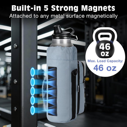 MoKo Magnetic Gym Bag, Magnetic Water Bottle Holder with Clear Phone Pouch, Built-in 4 Magnets Fitness Bag for Men and Women Compatible with Most Water Bottles, Gym Accessories Gifts, Black