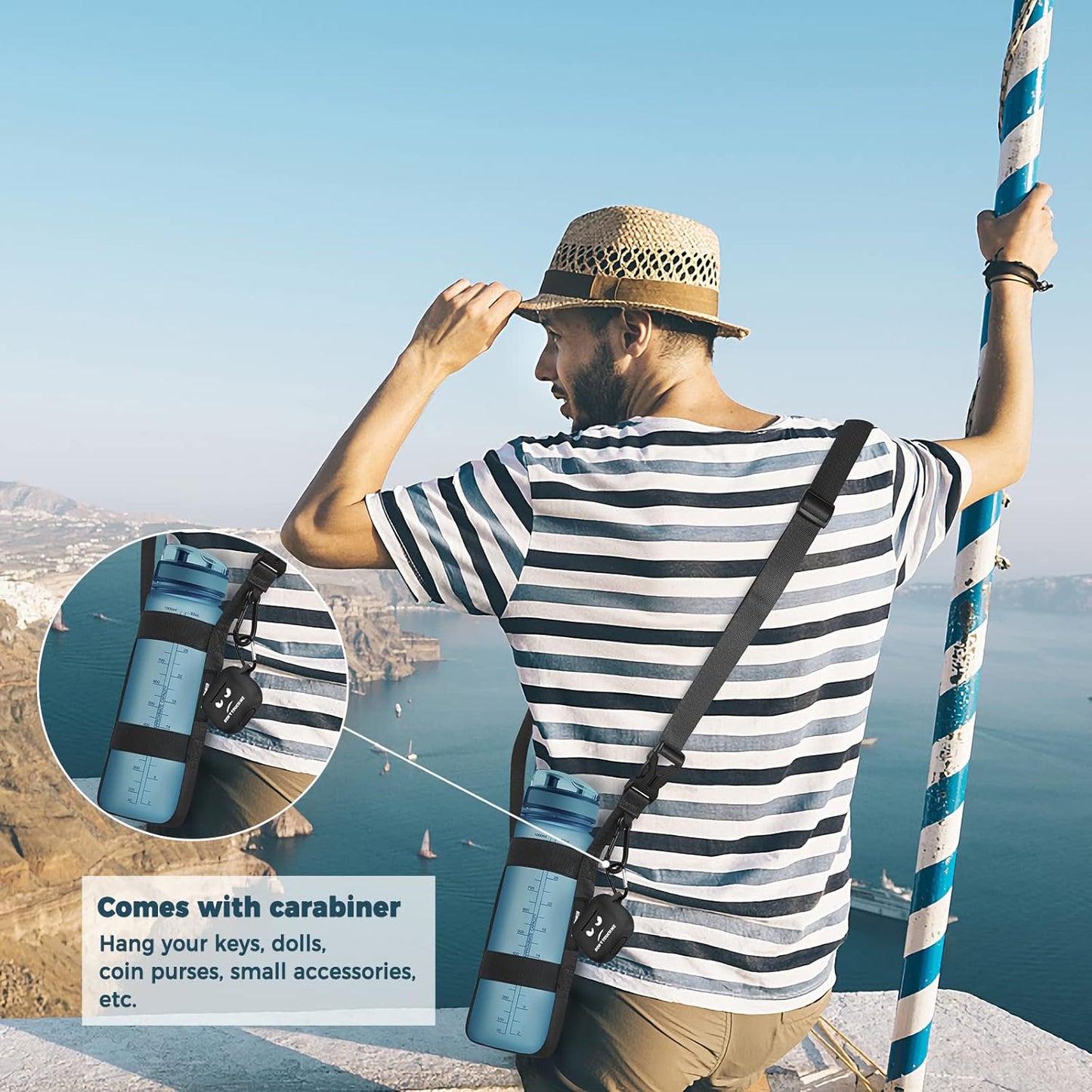 EasyAcc Water Bottle Holder Strap Sling, for Owala FreeSip 24 32 40 oz, Hydro Flask, Cirkul, Yeti, Stanley Flip, Universal Water Bottles, with Carabiner, for Walking Curise Travel (Bottle Excluded)