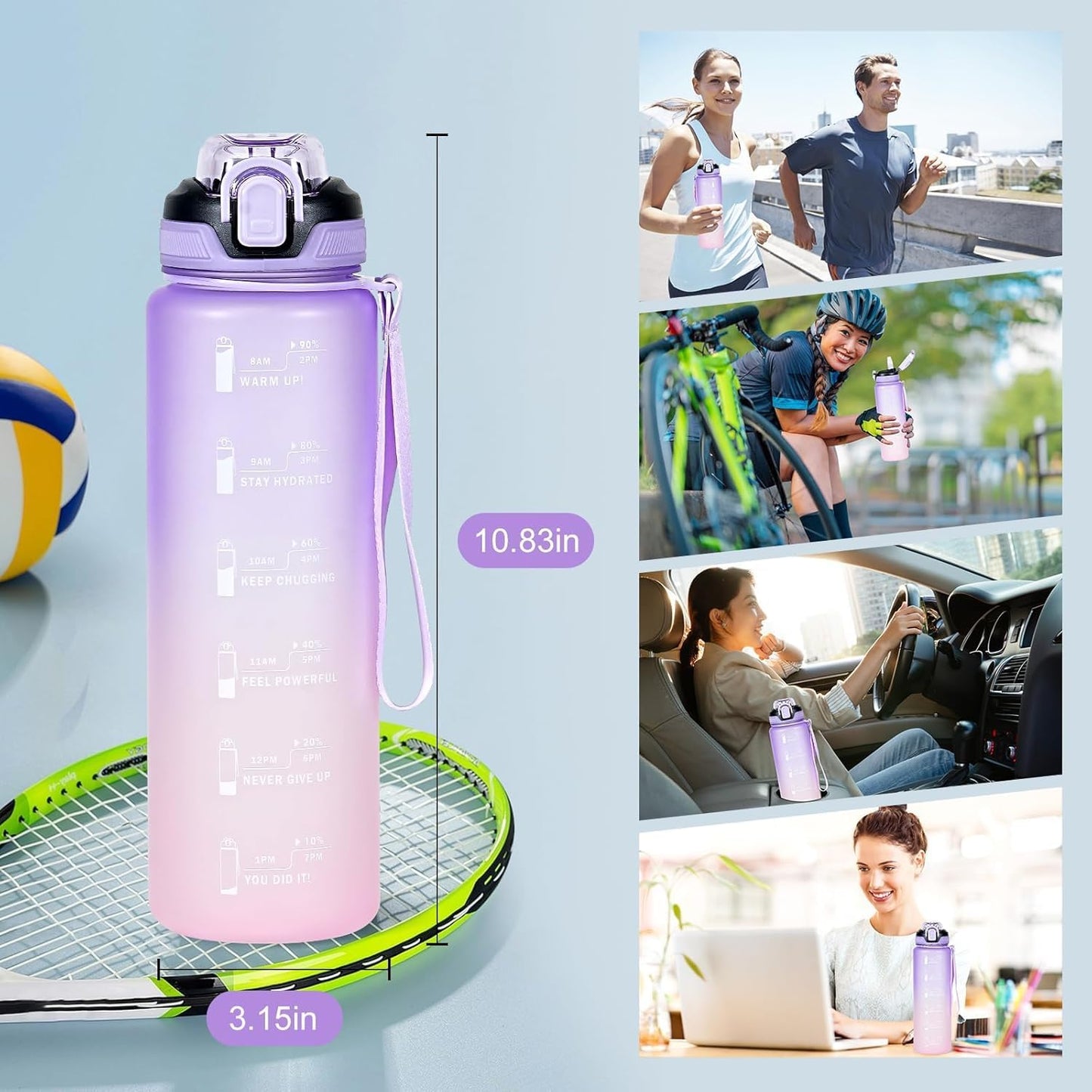 Water Bottle with Straw 1L,Boys Water Bottles with Straw 1 Litre,Waterbottle Leak-Proof Sports Water Bottle,Plastic Drinks Bottles Toxin Free，Bpa-Free (Cyan Black)