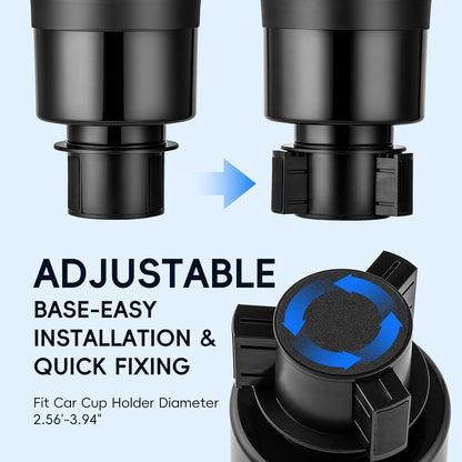 RAYMYLO Car Cup Holder Expander with Adjustable Base, Cup Holder Insert for Car Compatible with Most 32/40 Oz Water Bottles 12 oz/24 oz Coffee Mugs Tumblers 3.4 to 3.78 in Diameter, 1 Pack Black