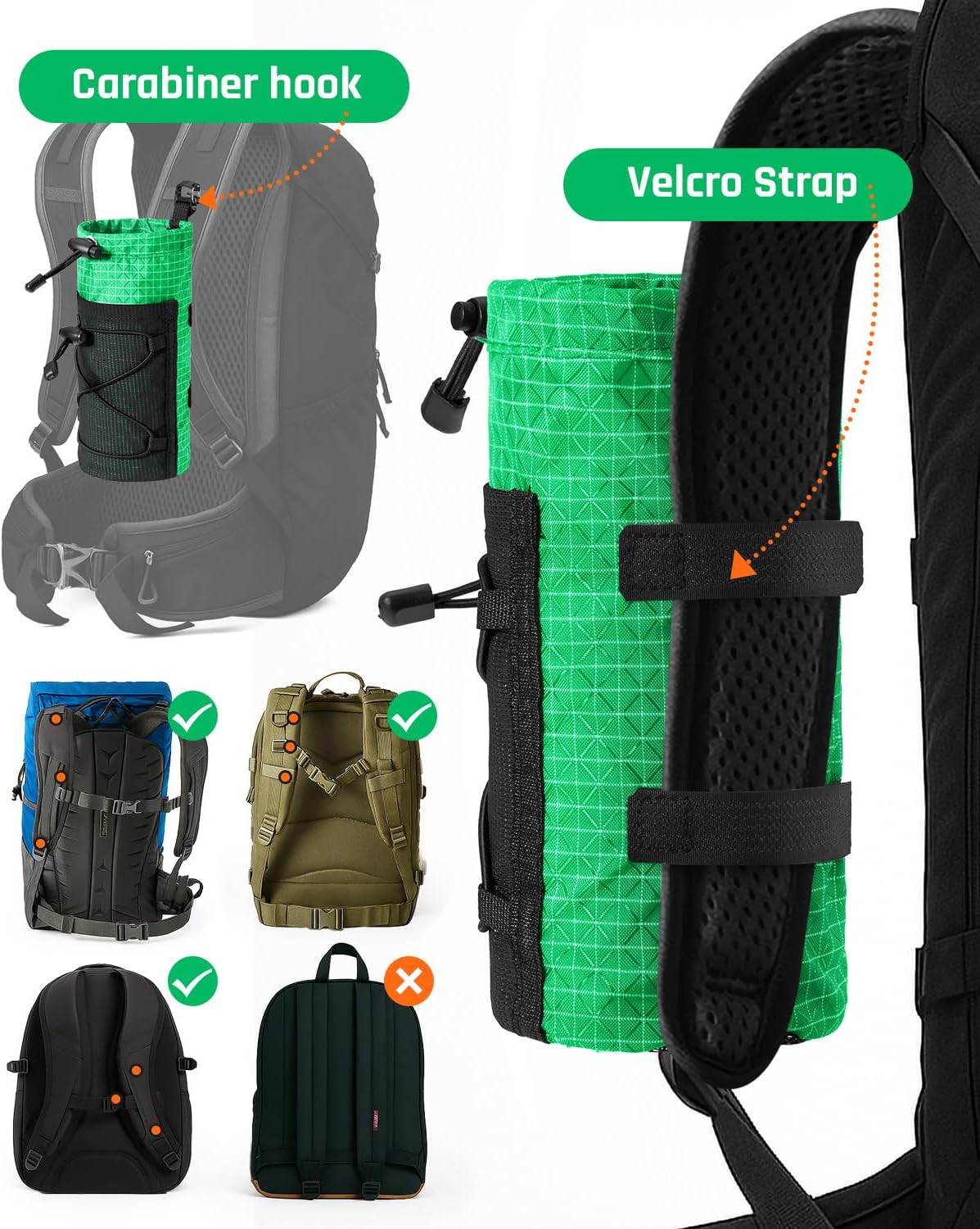 Large Water Bottle Holder Pouch Bag, Backpack Water Bottle Holder Mesh Bag Carrier Fits for 10-32oz Bottles, Heavy-Duty Water Bottles Holder Accessories for Hiking, Sports, Travel, Outdoor