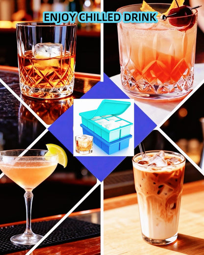 Large Ice Cube Tray 2 Pack, Lxndaser 2 Inch Silicone Ice Cube Molds for Whisky, Cocktail, Big Square Silicone Ice Trays With Lid, Leak-Proof Stackable Design for Freezer, Iced Coffee, Bourbon Drinks