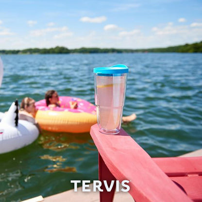 Tervis Clear & Colorful Lidded Made in USA Double Walled Insulated Tumbler Travel Cup Keeps Drinks Cold & Hot, 24oz, Black Lid, 1 Count (Pack of 1)
