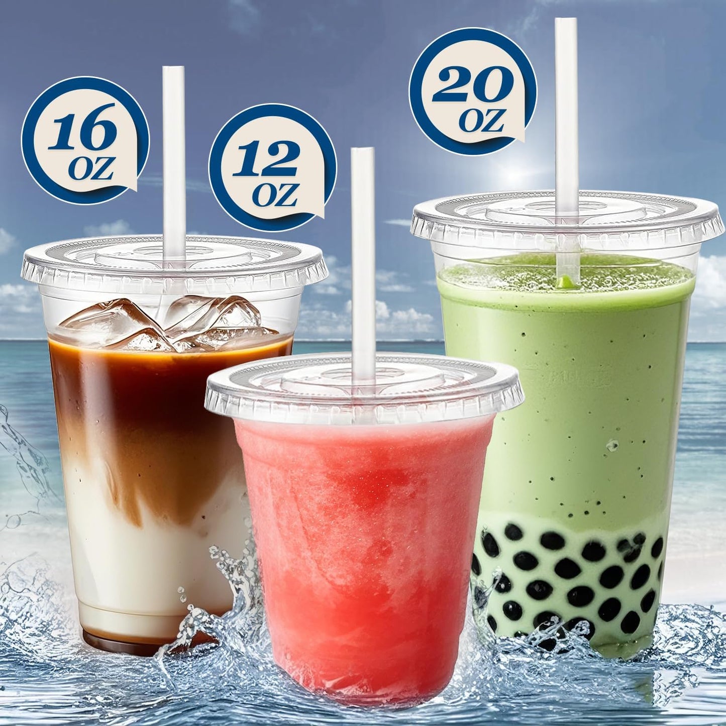 Charmount 24 oz Clear Plastic Cups with Lids and Straws, 100 Sets Disposable To Go Cups for Cold Drinks, Iced Coffee, Coffee Bar Accessories, Smoothies