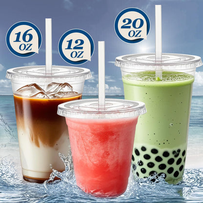 Charmount 24 oz Clear Plastic Cups with Lids and Straws, 100 Sets Disposable To Go Cups for Cold Drinks, Iced Coffee, Coffee Bar Accessories, Smoothies