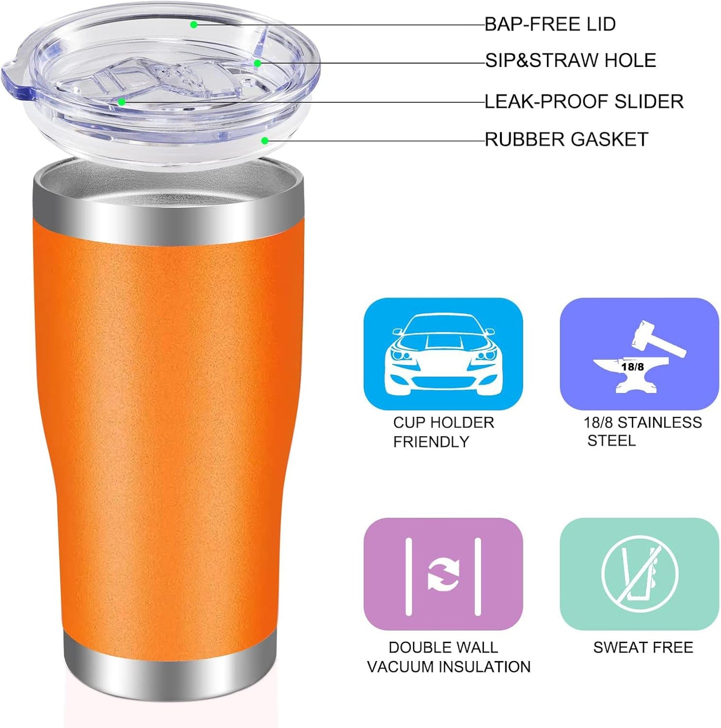VEGOND 20oz Tumbler Stainless Steel Tumbler Cup with Lid And Straw Vacuum Insulated Double Wall Travel Coffee Mug(Orange 1 Pack)