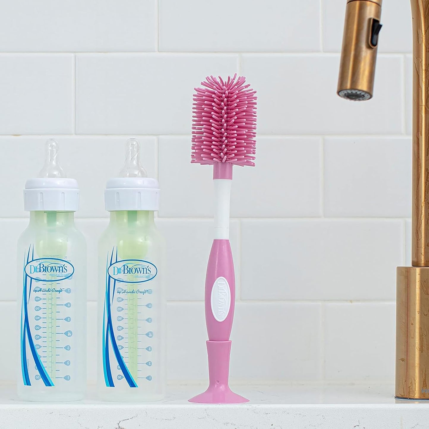Dr. Brown's Soft Touch No Scratch Baby Bottle Cleaning Brush Nipple Cleaner with Stand and Storage Clip, BPA Free, Blue 1-Pack
