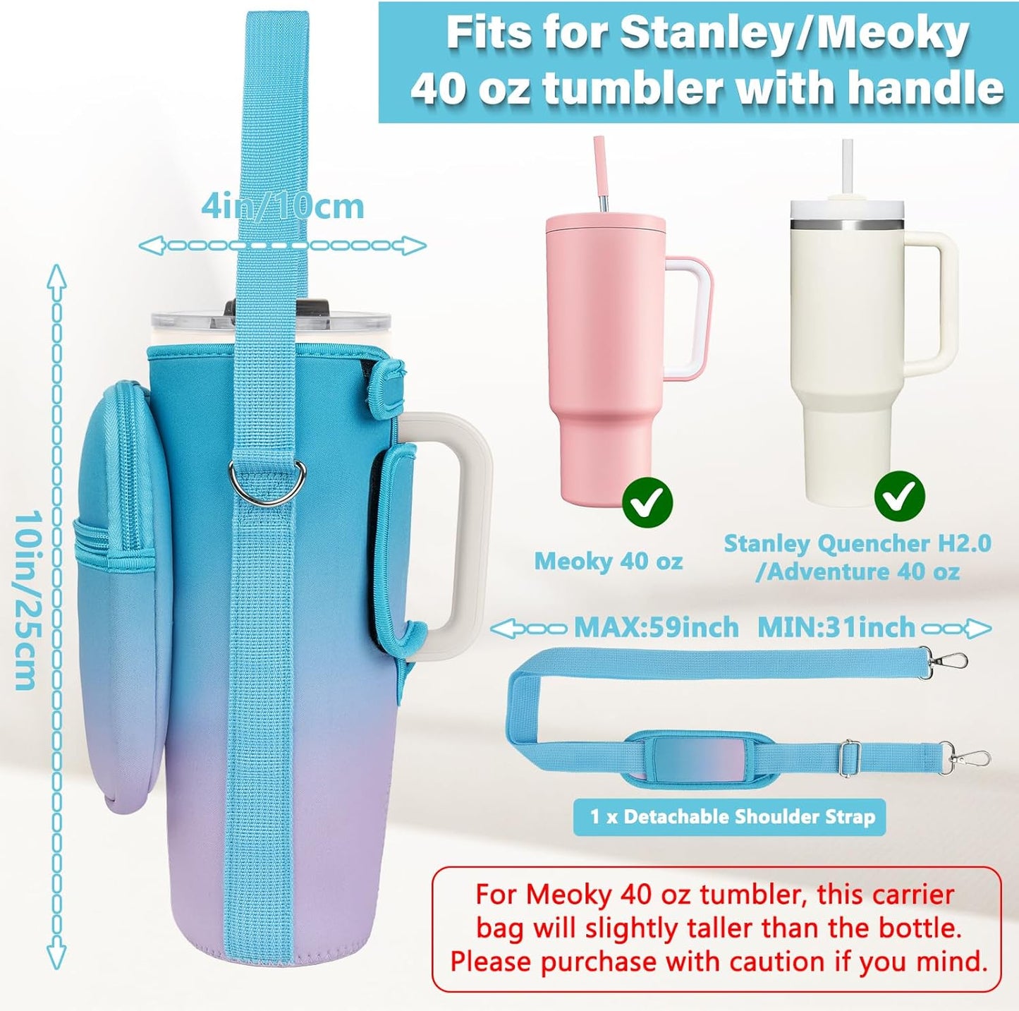 LEFOR·Z Water Bottle Carrier Bag with Phone Pocket Compatible with Stanley/Meoky 40 oz Tumbler with Handle,Water Bottle Holder Pouch with Adjustable Strap Compatible with Stanley Cup Accessories