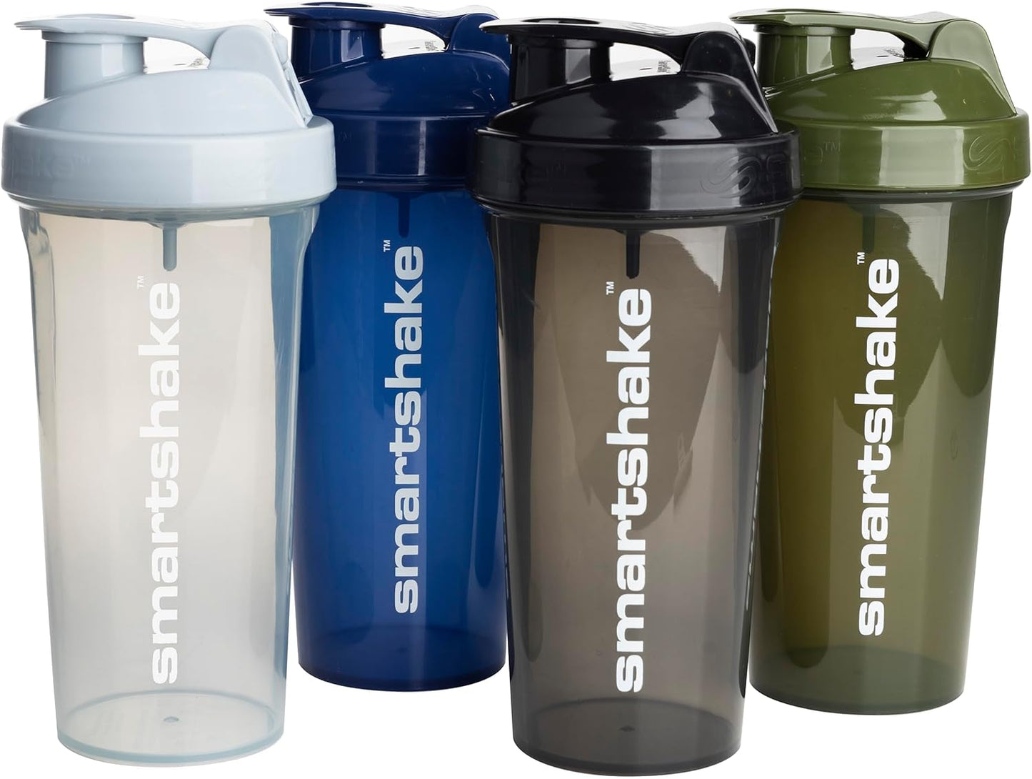 Smartshake Lite 4-Pack Protein Shaker Bottle 400 ml | 13.5 oz - Leakproof Screw-on Lid - BPA Free – Unisex - Mist Grey, Army Green, Black, Navy Blue | 4-Pack