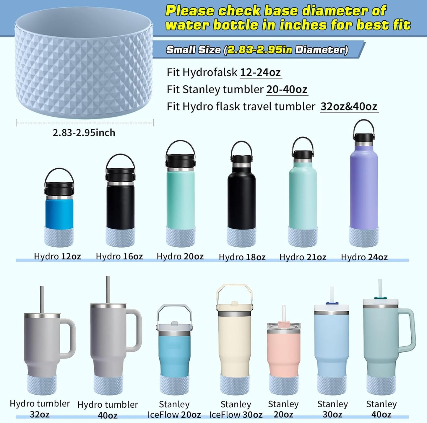 WUQID Water Bottle Boot, Diamond Silicone Boot Compatible with Stanleyy Tumbler 20-40oz & Hydroo Flask Bottle 12oz-24oz, Reduces Dents Sleeve Cover for More Bottles/Tumblers Bottom of 2.83-2.95in
