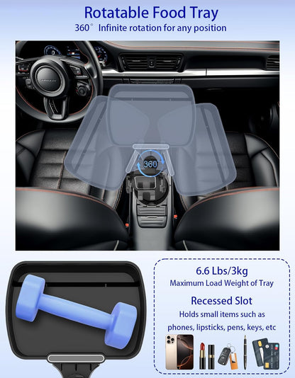 Car Cup Holder Tray - 5 in 1 Adjustable Car Cup Holder Expander with Food Tray Table and Phone Mount for All Purpose, Automotive Essentials for Driver and Front Passenger