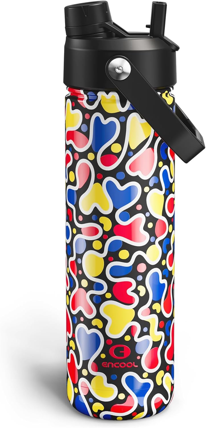 ENCOOL Insulated Water Bottle with Straw Stainless Steel Water Bottle, Leak-Proof, BPA-Free, Double Wall Vacuum Keeps Cold for 24 Hours for Sports, Travel, School (26 oz, Cotton Candy) - Colors A
