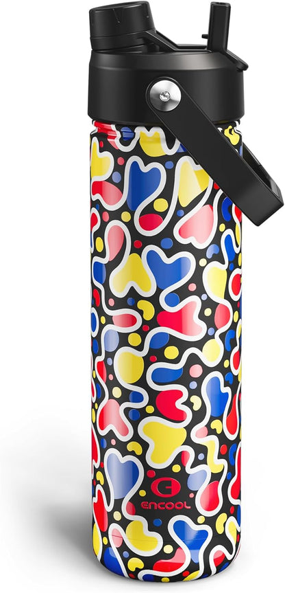 ENCOOL Insulated Water Bottle with Straw Stainless Steel Water Bottle, Leak-Proof, BPA-Free, Double Wall Vacuum Keeps Cold for 24 Hours for Sports, Travel, School (26 oz, Cotton Candy) - Colors A