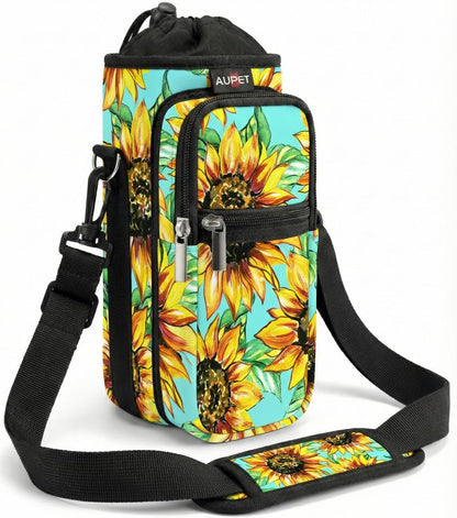 AUPET Water Bottle Sling Bag Sleeve Holder Carrier 25/32/40/64 oz,Insulated Crossbody Water Bottle Case Cover with Strap and Pockets for Men/Women Walking Hiking