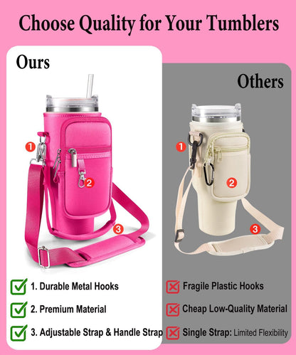 Carrier Bag with Phone Pocket for Stanley 40 oz Tumbler with Handle & Simple Modern 40oz Tumbler - Water Bottle Sling Sleeve Holder for Stanley Cup Accessories with Adjustable Shoulder & Hand Strap