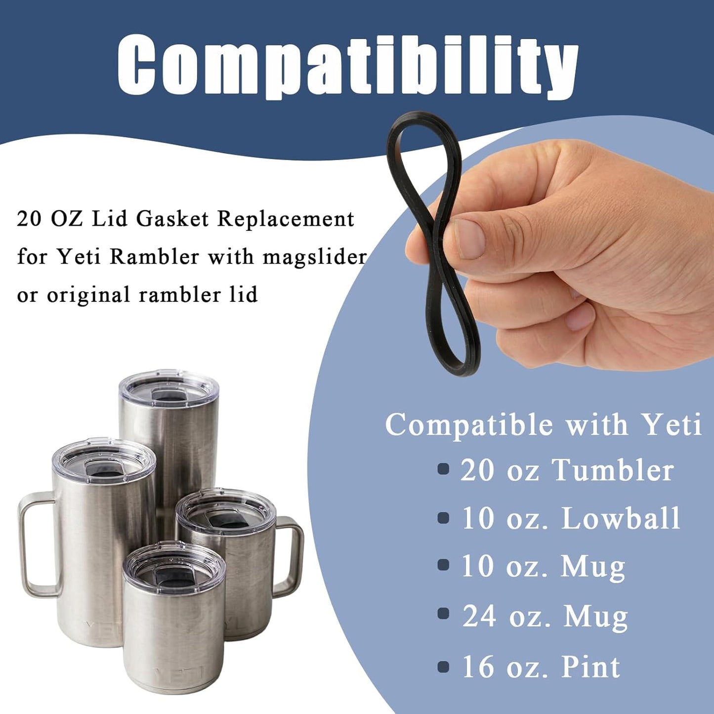Replacement for Yeti Rubber Seal O-Ring Gasket, Leak-Proof Compatible with Yeti 20 oz Tumbler Lid, 10 oz Lowball and Mug, and 25 oz Straw Mug, 4 Pack Food-Grade Silicone