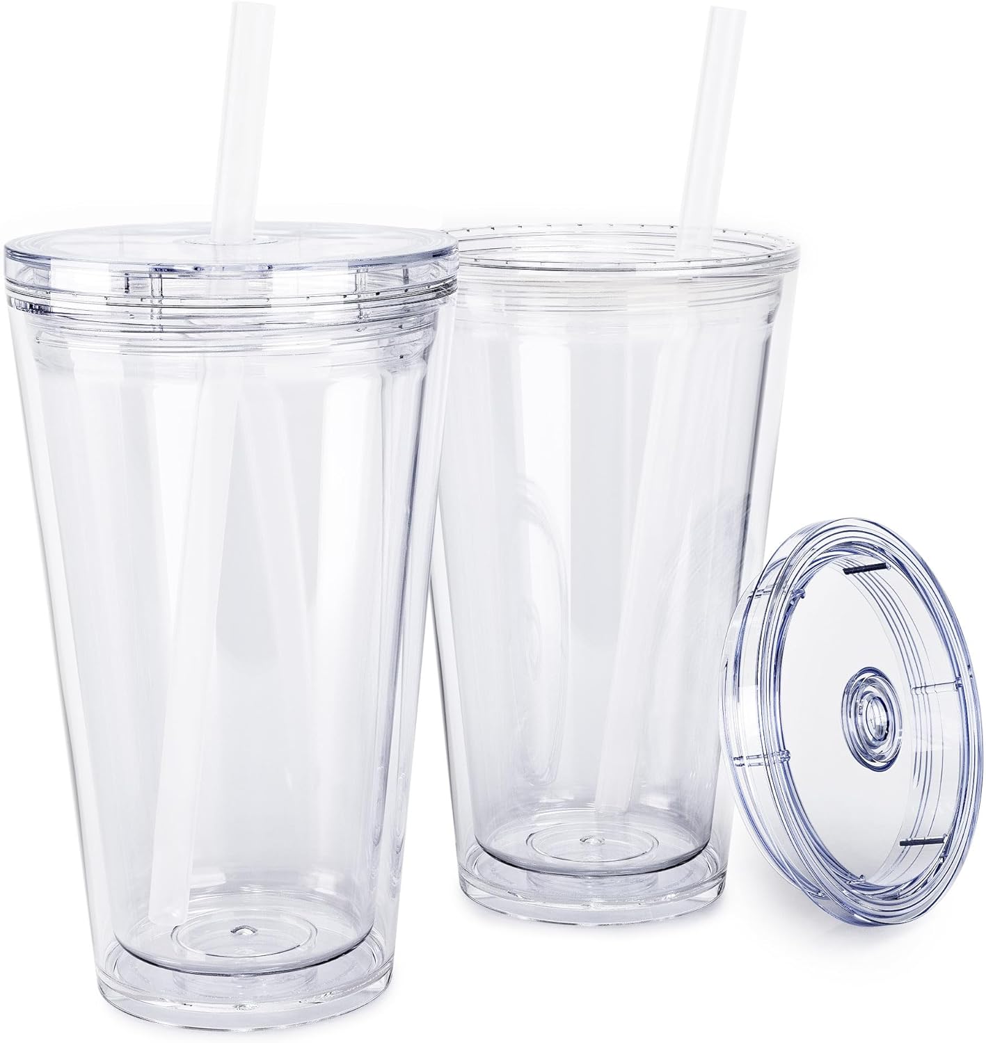 Maars Classic Acrylic Tumbler with Lid and Straw | 16oz Premium Insulated Iced Coffee Cups, Double Wall Reusable Plastic Cups - Clear, 2 Pack