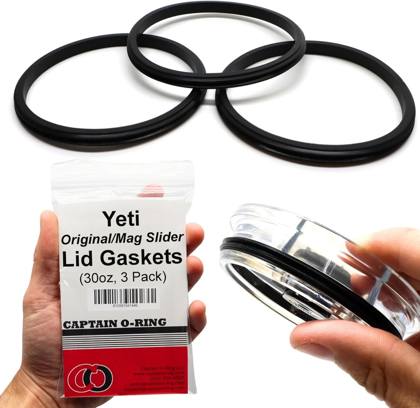 Captain O-Ring – Replacement Lid Seal Gaskets for Yeti Stainless Steel Insulated Tumbler Mugs (3 Pack) [20 oz Lid Size]