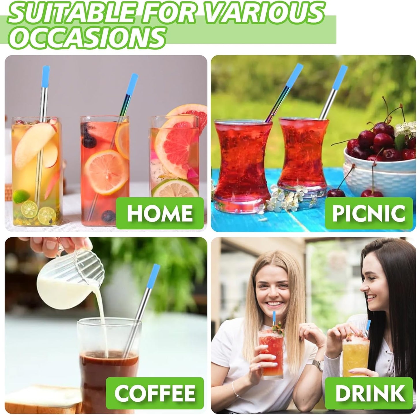 Reusable Straws 5Pack Collapsible Portable Metal Straw Reusable Foldable Stainless Steel Drinking Travel Telescopic Straw with Case, Straws Brush