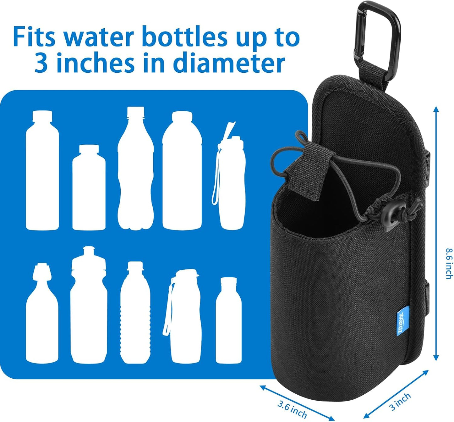 Xxerciz Water Bottle Holder for Backpack Shoulder Strap, Nylon Water Bottle Strap with Drawstring Carabiner, Portable Backpack Attachment Water Bottle Pouch for Hiking Walking Camping