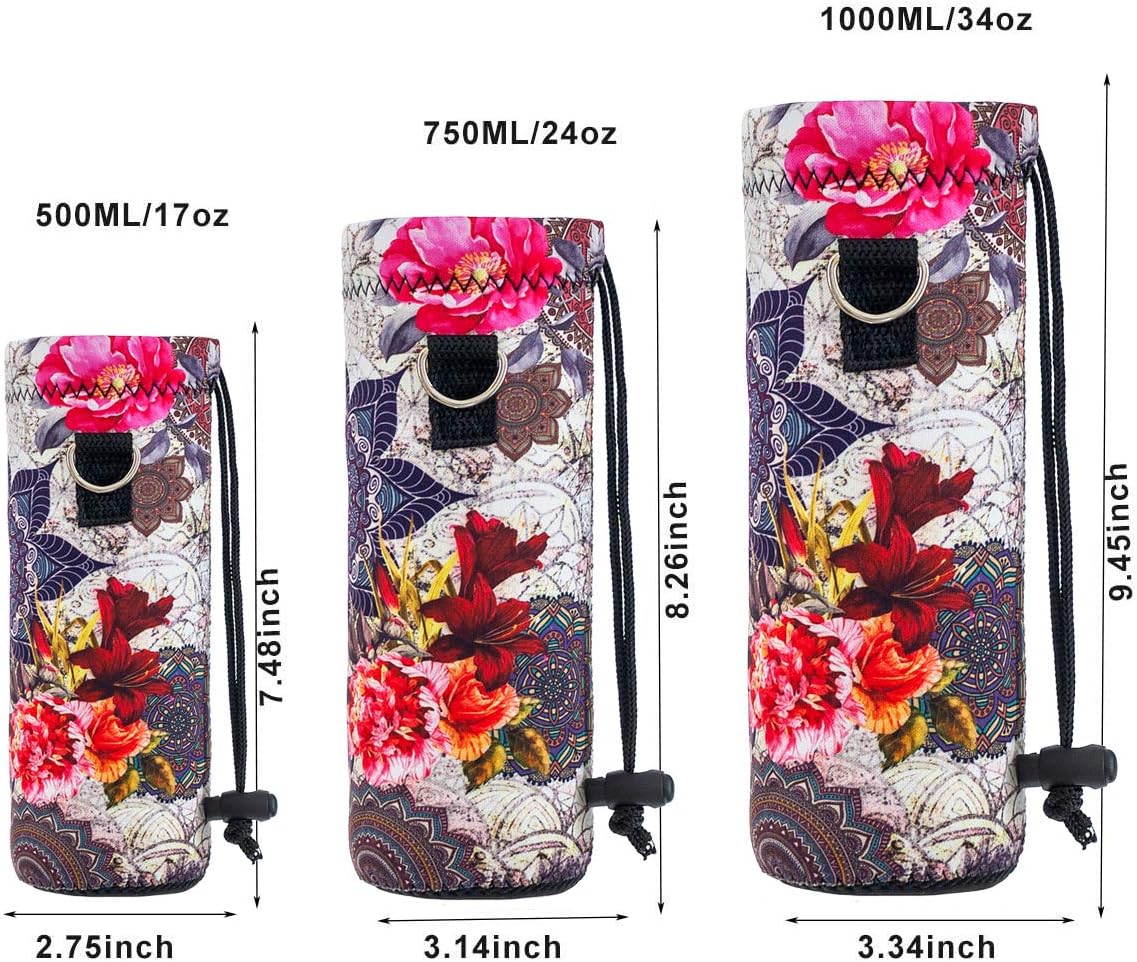 Neoprene 500ML/750ML/1000ML Water Bottle Bag Carrier, Portable Insulated Bottle Sling Holder Case Pouch with Adjustable Shoulder Strap for Men Women Walking Hiking Running