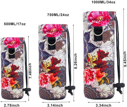 Neoprene 500ML/750ML/1000ML Water Bottle Bag Carrier, Portable Insulated Bottle Sling Holder Case Pouch with Adjustable Shoulder Strap for Men Women Walking Hiking Running