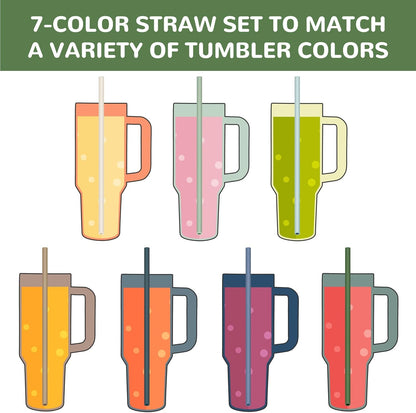 Tomorotec 15PCS Reusable Silicone Drinking Straws w/ 2 Brushes, Fit for Stanley Tumbler 40oz 30oz 20oz, 12" Long Customizable for Various Drinkware, Dishwasher Safe, BPA-Free, Safe for Teeth (Macaron)