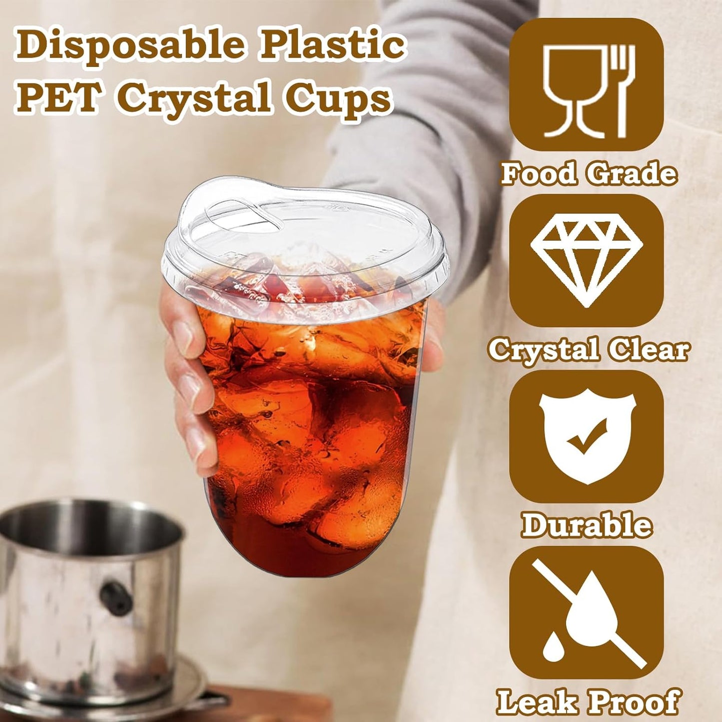 Alaeseje 50 Pack Clear Plastic Cups with Strawless Sip Lids,16 oz Iced Coffee Cups with Lids,Disposable PET Crystal Cups,Round Bottom To Go Cup for Iced Coffee Juice Smoothie Cold Beverage