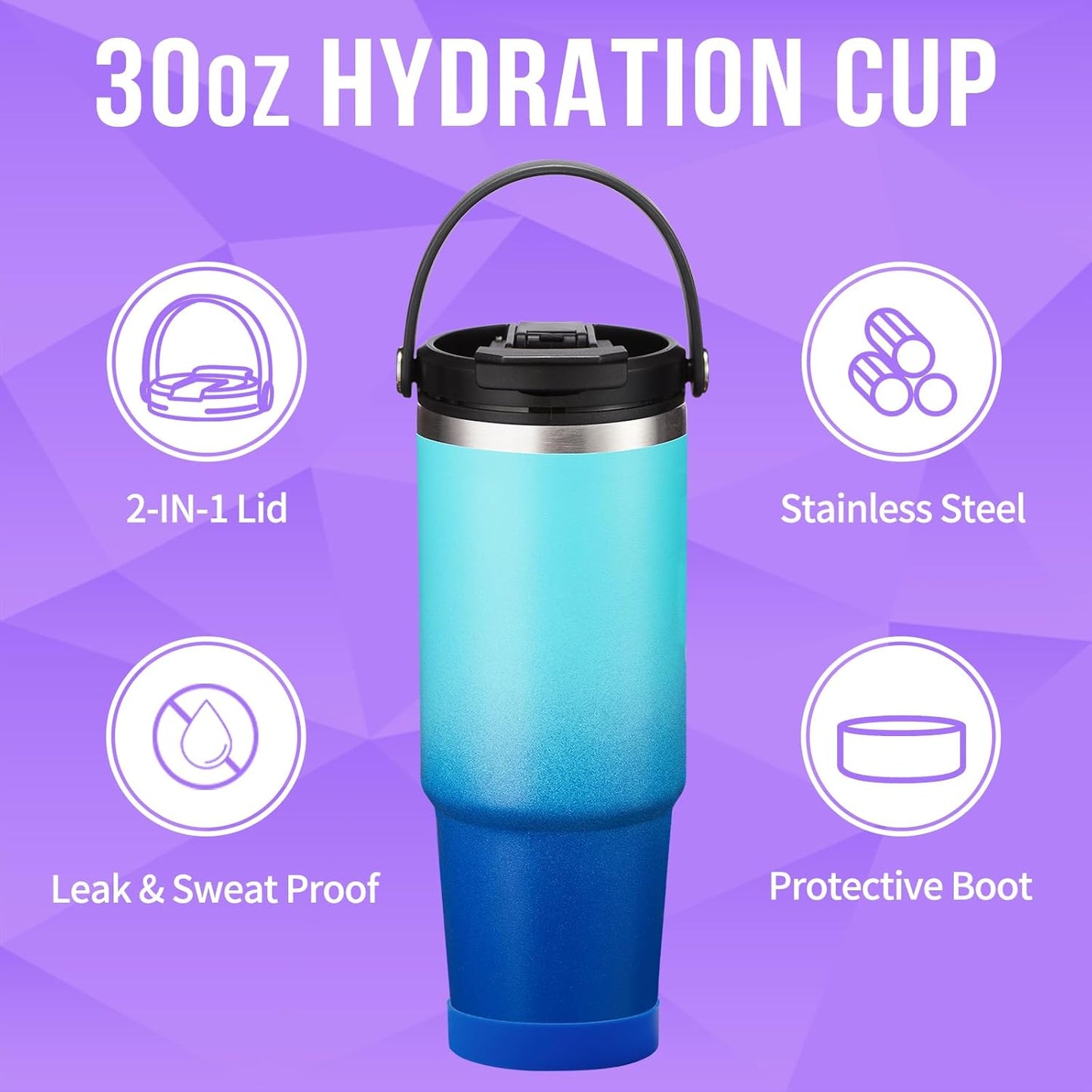 30 oz Tumbler with Handle and Straw - Keep Cold 36H & Hot 12H, Metal Coffee Cup with Lid (Straw & Flip Lid), 30oz Insulated Stainless Steel Thermal Mug, Leak-proof Travel Water Bottle
