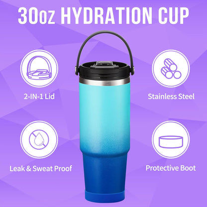 30 oz Tumbler with Handle and Straw - Keep Cold 36H & Hot 12H, Metal Coffee Cup with Lid (Straw & Flip Lid), 30oz Insulated Stainless Steel Thermal Mug, Leak-proof Travel Water Bottle