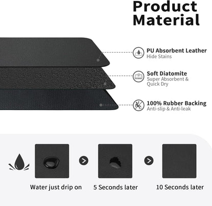 HotLive Dish Drying Mat for Kitchen Counter, Heat Resistant Drainer Mats with Non-slip Rubber Backed, Hide Stain Kitchen Super Absorbent Draining Mat, Easy to Clean Dish Rack Pad, Dark Grey 16"x18"