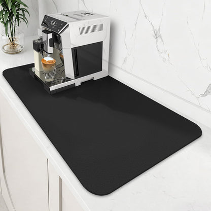 WISELIFE Coffee Mat Super Absorbent Dish Drying Mat Coffee Bar Accessories Match with Machine Large Drying Mats for Kitchen Counter 12" W x 19" L, Black