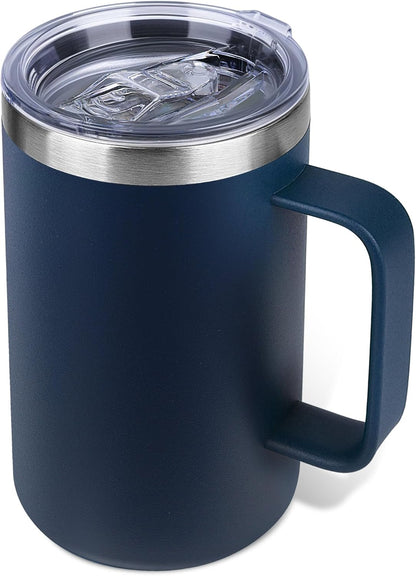 22oz Insulated Coffee Mug with Handle & Leak-Proof Lid - Double Wall Stainless Steel Travel Tumbler for Commute/Office/Home, Orange, 1 Pack