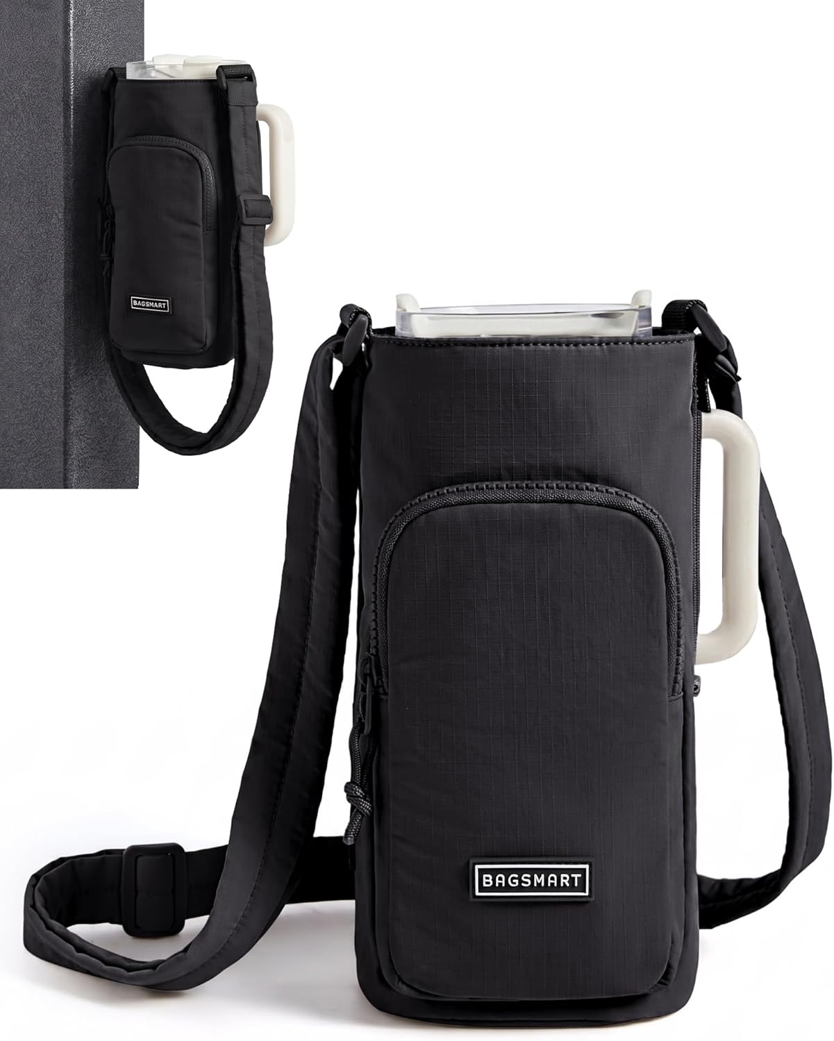 BAGSMART 40oz Magnetic Water Bottle Holder with Strap, Drink Carrier Bag Crossbody Gym Bag, Gym Accessories for Women/Men