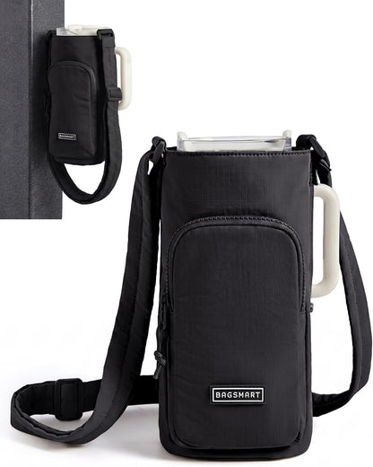 BAGSMART 40oz Magnetic Water Bottle Holder with Strap, Drink Carrier Bag Crossbody Gym Bag, Gym Accessories for Women/Men