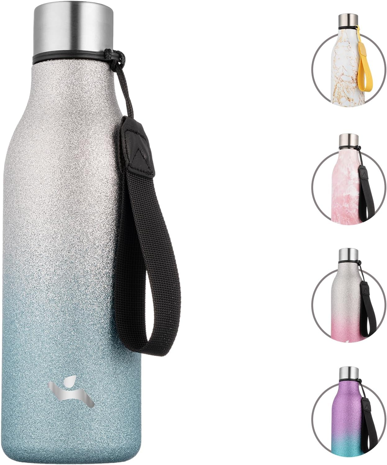 Konokyo Insulated Water Bottle with Strap,18 oz Double Wall Stainless Steel Vacuum Bottles Metal Water Flask,Macaron Green - Colors B