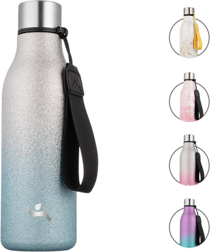 Konokyo Insulated Water Bottle with Strap,18 oz Double Wall Stainless Steel Vacuum Bottles Metal Water Flask,Macaron Green - Colors B