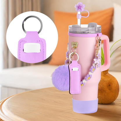Mity rain Cup Accessories for Stanley Cup 30oz 40oz Tumbler with Handle, Including Water Bottle Handle Strap, Chapstick Holder, Boot, Keychain Charms, Straw Topper Cover Cap for Stanley (Purple)