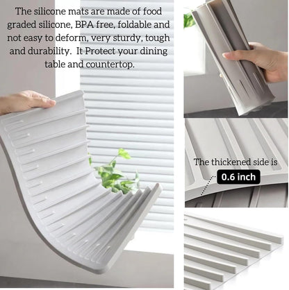 Silicone Dish Drying Mat for Kitchen Counter Non-Slip Drain Pad with Built-in Sloped Drain, Heat Resistant Drying Pad 14.5" x 8" (Grey)