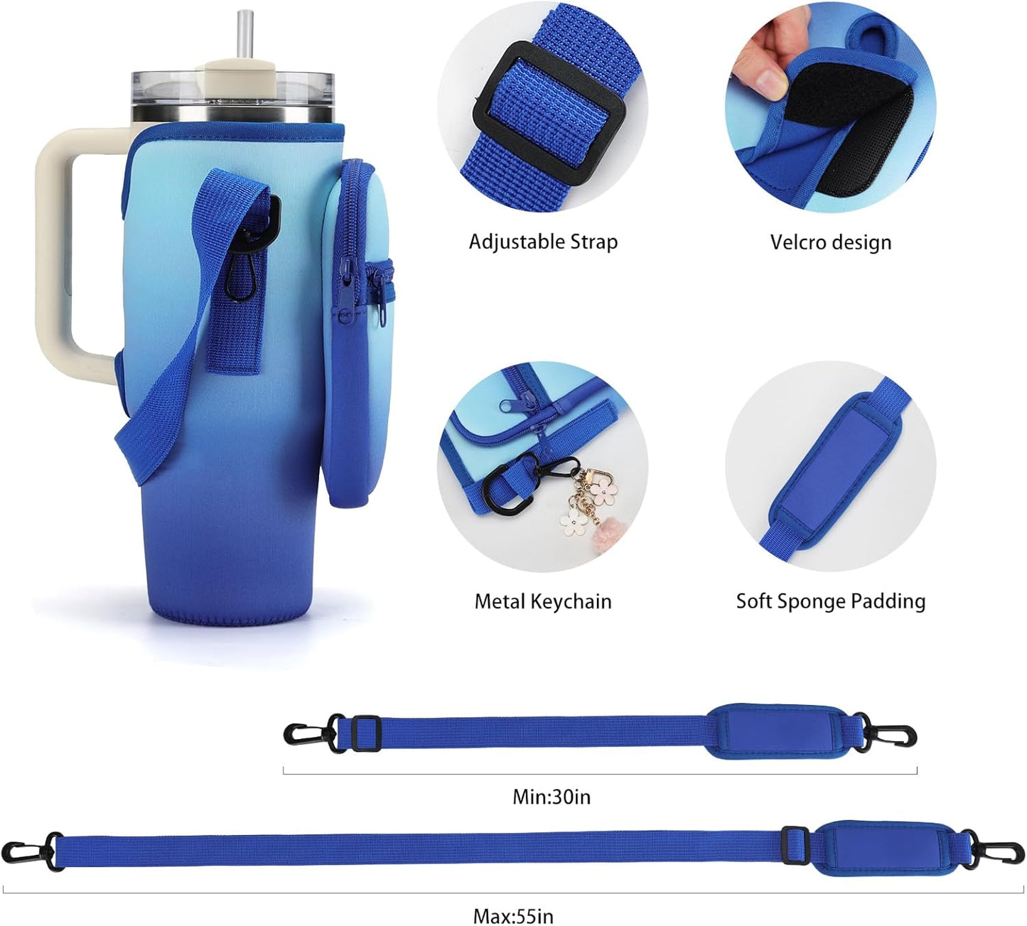 GOEWY Water Bottle Carrier Bag for Stanley 40/30 oz Tumbler with Phone Pocket Neoprene Water Bottle Holder with Shoulder & Handheld Strap Stanley Cup Accessories
