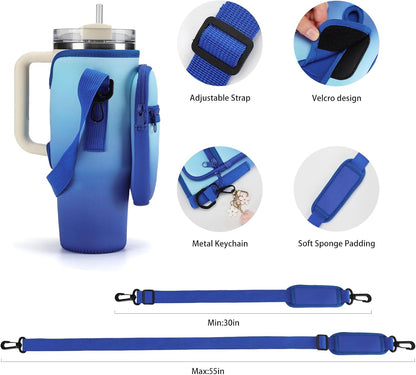 GOEWY Water Bottle Carrier Bag for Stanley 40/30 oz Tumbler with Phone Pocket Neoprene Water Bottle Holder with Shoulder & Handheld Strap Stanley Cup Accessories