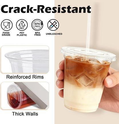 Lamosi 100 Pack 20 oz Clear Plastic Cups with Lids and Straws, Disposable Iced Coffee Cups with Lids for To-Go Cold Drinks, Smoothies and Slushie
