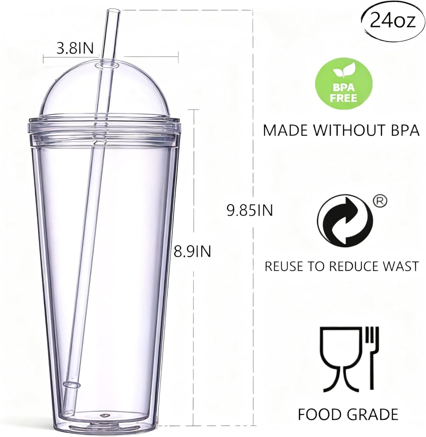 24oz Tumbler with Lid and Straw, Leak Proof and Double Wall Insulated Reusable Plastic Cups,Travel Reusable Iced Coffee Cup (1, Pink)