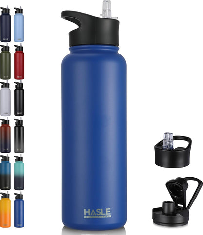 HASLE OUTFITTERS 32 oz Insulated Water Bottle Stainless Steel Double Walled Vacuum Sports Water Bottle with 2 Lids (Straw and Spout Lid) for Gym Camping Hiking(Black,1)