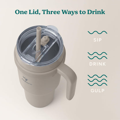 REDUCE 24 oz Stainless Steel Tumbler with Handle - Dual-Wall Vacuum Insulated Travel Mug, Sweat-Proof Lid & Reusable Straw - Keeps Drinks Cold for 24 Hrs, Fits Cupholders, Dishwasher Safe - Lilac Bud