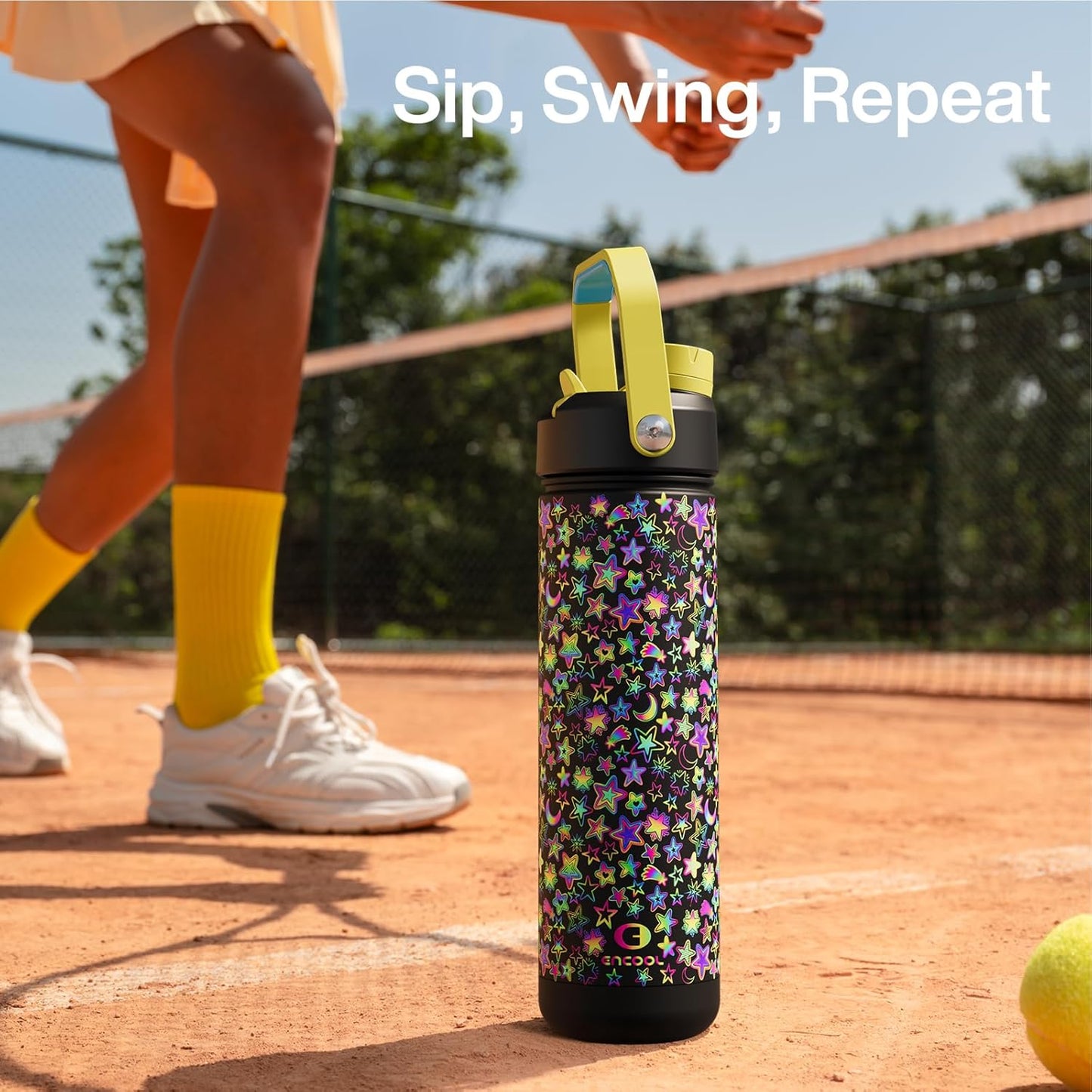 ENCOOL Insulated Water Bottle with Straw Stainless Steel Water Bottle, Leak-Proof, BPA-Free, Double Wall Vacuum Keeps Cold for 24 Hours for Sports, Travel, School (26 oz, Cotton Candy) - Colors A