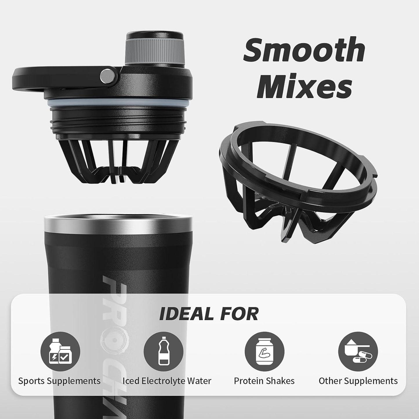 PROCHAIN Insulated Stainless Steel Shaker Bottle, Metal Shaker Cup for Protein Shakes with Storage, Leak-Proof Twist Lock Lid, Perfect for Gym Sports, 20 oz