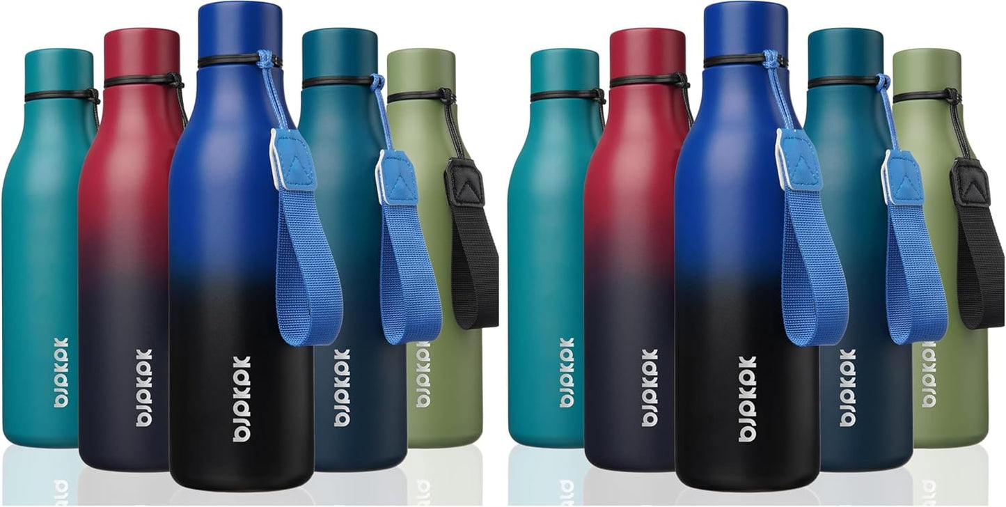 BJPKPK Insulated Water Bottles, 18 oz Stainless Steel Metal Water Bottle with Strap, BPA Free Leak Proof Jugs, Mugs, Flasks, Reusable Thermal Flasks for Sports & Travel, Black - Colors B