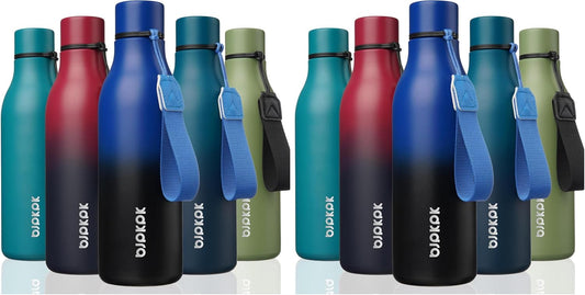 BJPKPK Insulated Water Bottles, 18 oz Stainless Steel Metal Water Bottle with Strap, BPA Free Leak Proof Jugs, Mugs, Flasks, Reusable Thermal Flasks for Sports & Travel, Black - Colors B